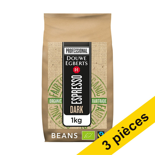 Douwe Egberts Offre : 3x Douwe Egberts Espresso Organic & Fairtrade Dark Roast grains de café 1 kg  423927 - 1