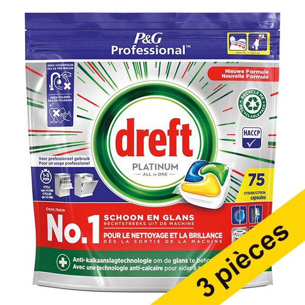 Dreft Offre : Dreft Professional All-in-One Platinum tablettes pour lave-vaisselle citron (225 lavages)  SDR06144 - 1