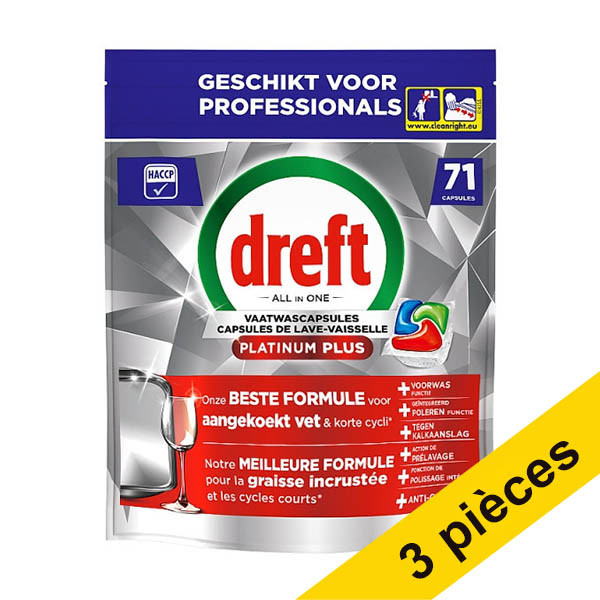 Offre : 3x Dreft Professional All-in-One Platinum Plus tablettes lave-vaisselle (71 lavages) SDR08734 - 1