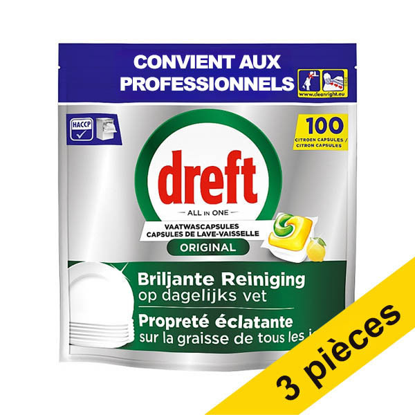 Offre : 3x Dreft Professional Lemon Original tablettes pour lave-vaisselle (100 lavages) SDR08728 - 1