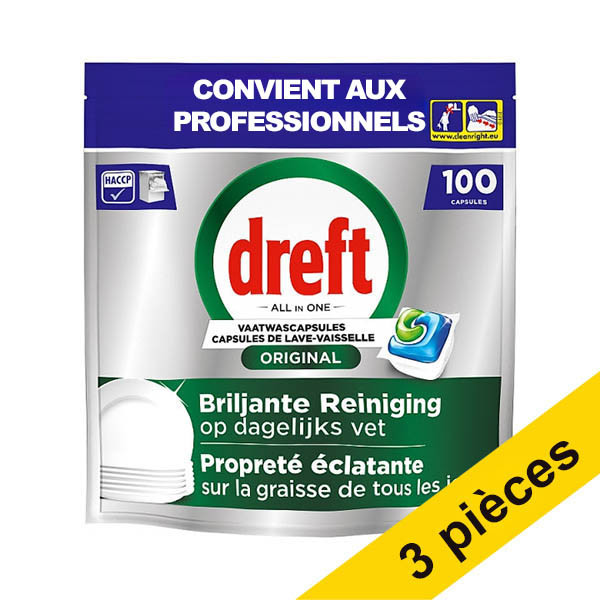 Offre : 3x Dreft Professional multifonction Original tablettes pour lave-vaisselle (100 lavages) SDR08726 - 1