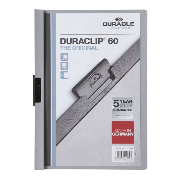 Durable Duraclip chemise à clip A4 pour 60 feuilles - gris 220910 310145 - 1
