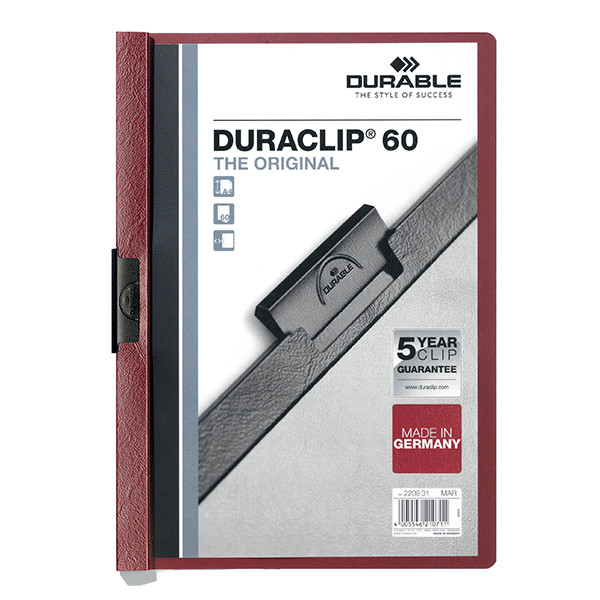 Durable duraclip chemise à clip A4 pour 60 feuilles - rouge foncé 220931 310147 - 1
