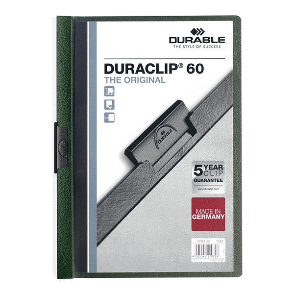 Durable duraclip chemise à clip A4 pour 60 feuilles - vert foncé 220932 310148 - 1