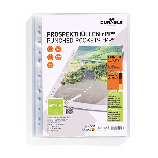 Durable pochettes perforées A4 11 trous 80 microns (40 pièces) - transparent 310292 - 1