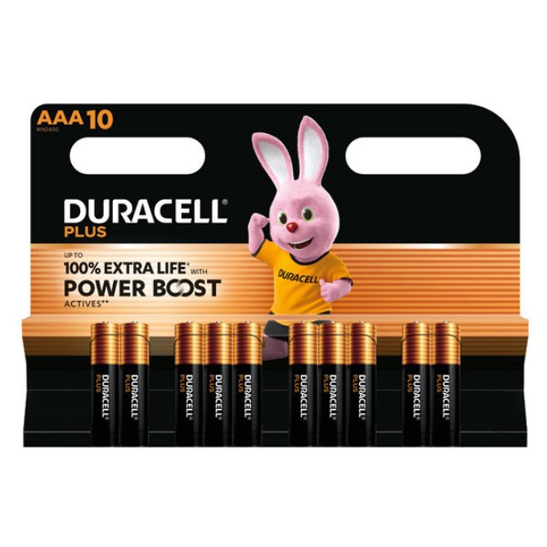 Duracell Plus Power Boost 100% Extra Life AAA / MN2400 / LR03 pile alcaline (10 pièces) ADU00403 - 1