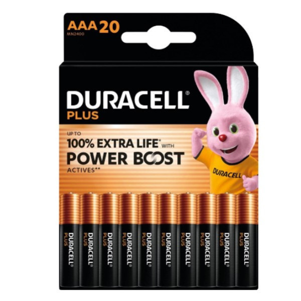Duracell Plus Power Boost 100% Extra Life AAA / MN2400 / LR03 pile alcaline (20 pièces) ADU00405 - 1