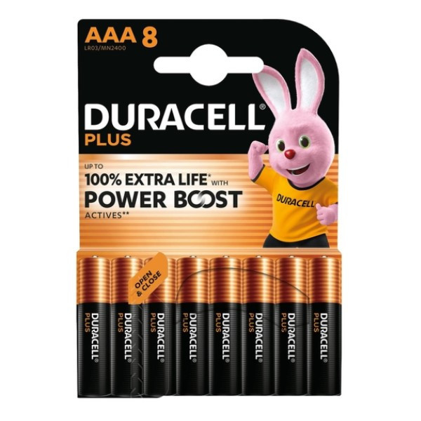 Duracell Plus Power Boost 100% Extra Life AAA / MN2400 / LR03 pile alcaline (8 pièces) ADU00402 - 1