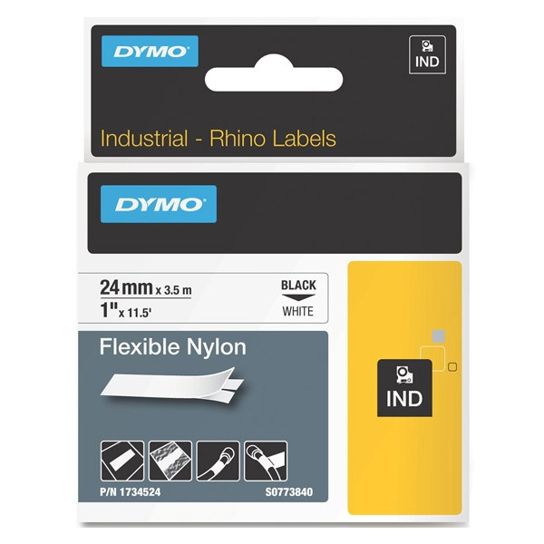Dymo 1734524 IND Rhino ruban d'étiquettes nylon flexible 24 mm (d'origine) - noir sur blanc 1734524 088718 - 1
