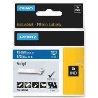 Dymo 1805243 IND Rhino ruban d'étiquettes vinyle 12 mm (d'origine) - blanc sur bleu 1805243 088646