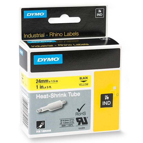 Dymo 1805444 IND Rhino ruban d'étiquettes thermorétractables - noir sur jaune 24 mm (d'origine) 1805444 088712 - 1