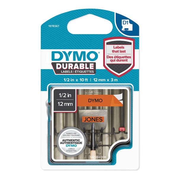 Dymo 1978367 ruban d'étiquettes 12 mm (d'origine) - noir sur orange 1978367 089134 - 1