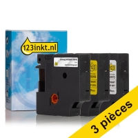 Offre : 3x marque 123encre remplace Dymo D1 lot de rubans 9 mm - noir sur blanc, noir sur transparent et noir sur jaune 089292
