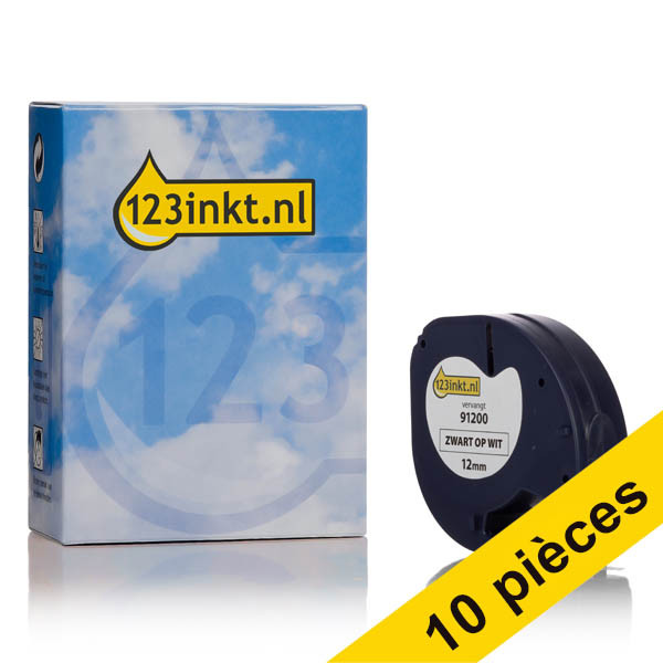 Offre : 10x Dymo S0721510/91200 ruban d'étiquettes en papier 12 mm (marque 123encre) - blanc 650773 - 1