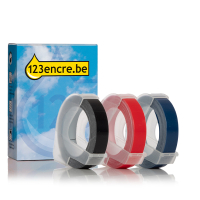 Dymo Offre : 2x marque 123encre remplace Dymo multipack de ruban d'étiquettes en relief 9 mm (blanc sur noir, blanc sur rouge et blanc sur bleu) S0898130C S0898140C S0898150C 089247