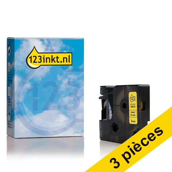 Dymo Offre : 3x Dymo S0718270/18052 IND Rhino ruban d'étiquettes thermorétractables 5 mm (marque 123encre) - noir sur jaune 18052C 089254 - 1