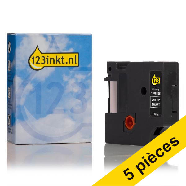 Offre : 5x Dymo 1978365 ruban 12 mm (marque 123encre) - blanc sur noir 653087 - 1