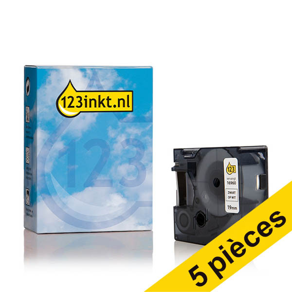 Offre : 5x Dymo S0718070 / 16960 ruban 19 mm (marque 123encre) - noir sur blanc 650869 - 1