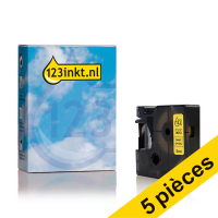 Offre : 5x Dymo S0718270/18052 IND Rhino ruban d'étiquettes thermorétractables 6 mm (marque 123encre) - noir sur jaune