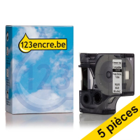 Dymo Offre : 5x Dymo S0718300/18055 IND Rhino ruban d'étiquettes thermorétractables 12 mm (marque 123encre) - noir sur blanc S0718300C 650587