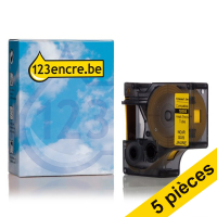 Dymo Offre : 5x Dymo S0718310/18056 IND Rhino ruban d'étiquettes thermorétractables 12 mm (marque 123encre) - noir sur jaune S0718310C 650580