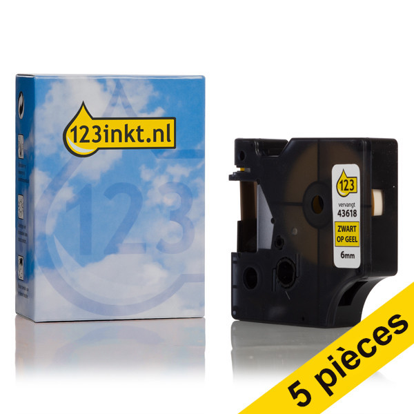 Dymo Offre : 5x Dymo S0720790/43618 ruban 6 mm (marque 123encre) - noir sur jaune S0720790C 650598 - 1