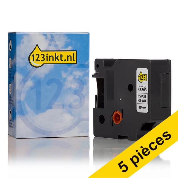 Offre : 5x Dymo S0720830 / 45803 ruban 19 mm (marque 123encre) - noir sur blanc 653097 - 1