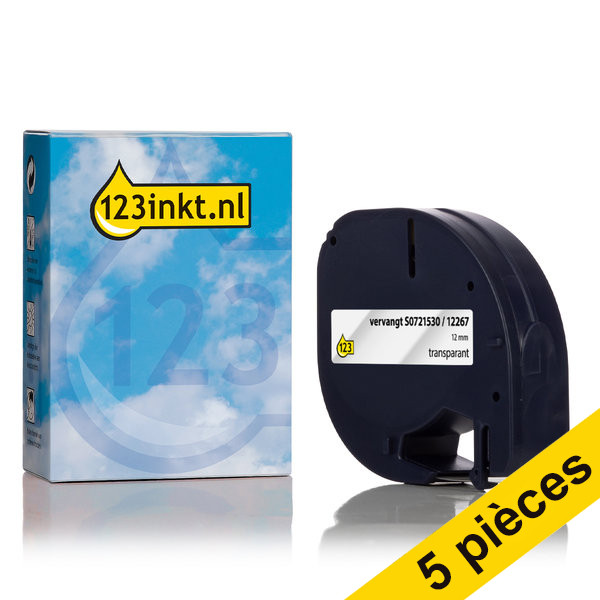 Dymo Offre : 5x Dymo S0721530 / 12267 ruban à étiquettes plastique 12 mm (marque 123encre) - transparent S0721530C 650517 - 1