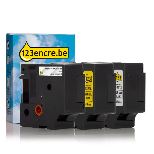 Dymo Offre : Marque 123encre remplace Dymo D1 24 mm multipack de ruban d'étiquettes S0720920C S0720930C S0720980C 089227 - 1