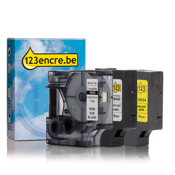 Dymo Offre : marque 123encre remplace le multipack de ruban vinyle Dymo IND Rhino 9 mm 18053C 18054C 18443C 089243 - 1