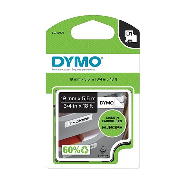 Dymo S0718070/16960 ruban d'étiquettes 19 mm (d'origine) - noir sur blanc S0718070 088758 - 1