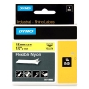 Dymo S0718080/18490 IND Rhino ruban d'étiquettes nylon flexible 12 mm (d'origine) - noir sur jaune