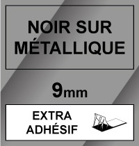 Dymo S0718170/18485 IND Rhino ruban d'étiquettes permanentes polyester 9 mm (marque 123encre) - noir sur métallique 18485C 088687 - 1