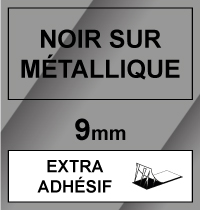 Dymo S0718170/18485 IND Rhino ruban d'étiquettes permanentes polyester 9 mm (marque 123encre) - noir sur métallique 18485C 088687