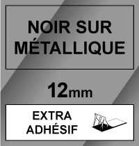 Dymo S0718180/18486 IND Rhino ruban d'étiquettes permanentes 12 mm (marque 123encre) - noir sur métallique 18486C 088689
