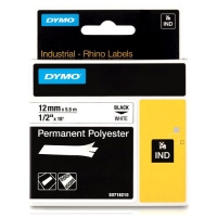 Dymo S0718210/18483 IND Rhino ruban d'étiquettes permanentes polyester 12 mm (d'origine) - noir sur blanc 18483 S0718210 088668