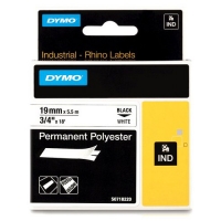 Dymo S0718220/18484 IND Rhino ruban d'étiquettes permanentes polyestern 19 mm (d'origine) - noir sur blanc 18484 088670