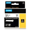 Dymo S0718240/18482 IND Rhino ruban d'étiquettes permanentes polyester 9 mm (d'origine) - noir sur blanc