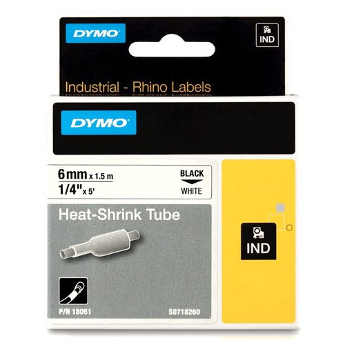 Dymo S0718260/18051 IND Rhino ruban d'étiquettes thermorétractables 6 mm (d'origine) - noir sur blanc 18051 088694 - 1