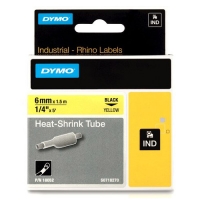 Dymo S0718270/18052 IND Rhino ruban d'étiquettes thermorétractables 6 mm (d'origine) - noir sur jaune 18052 088704