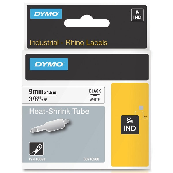 Dymo S0718280/18053 IND Rhino ruban d'étiquettes thermorétractables 9 mm (d'origine) - noir sur blanc 18053 088696 - 1