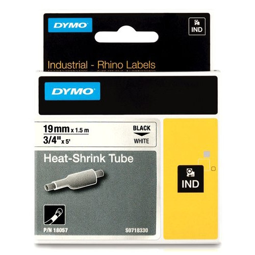 Dymo S0718330/18057 IND Rhino ruban d'étiquettes thermorétractables 19 mm (d'origine) - noir sur blanc 18057 088700 - 1