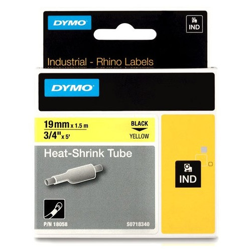 Dymo S0718340/18058 IND Rhino ruban d'étiquettes thermorétractables 19 mm (d'origine) - noir sur jaune 18058 088710 - 1