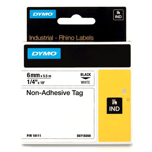 Dymo S0718350/18111 IND Rhino ruban d'étiquettes non adhésif 6 mm (d'origine) - noir sur blanc 18111 S0718350 088726 - 1