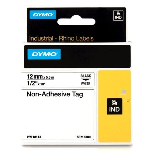 Dymo S0718380/18113 IND Rhino ruban d'étiquettes non adhésif 12 mm (d'origine) - noir sur blanc 18113 088728 - 1