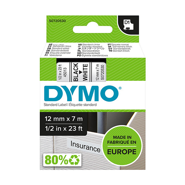 Dymo S0720530/45013 ruban d'étiquettes 12 mm (d'origine) - noir sur blanc S0720530 088206 - 1