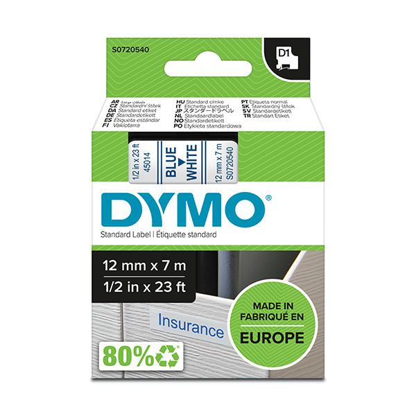 Dymo S0720540/45014 ruban d'étiquettes 12 mm (d'origine) - bleu sur blanc S0720540 088208 - 1