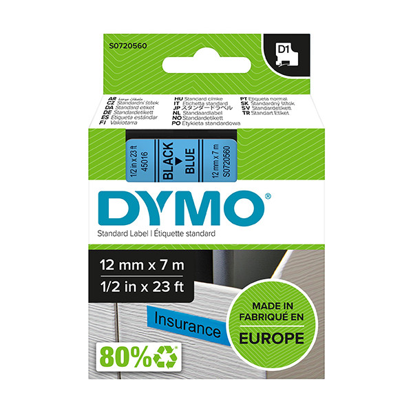 Dymo S0720560/45016 ruban d'étiquettes 12 mm (d'origine) - noir sur bleu S0720560 088212 - 1