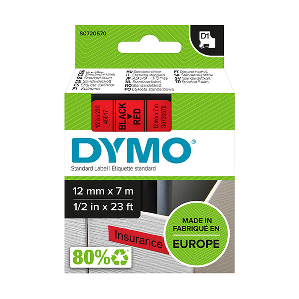 Dymo S0720570/45017 ruban d'étiquettes 12 mm (d'origine) - noir sur rouge S0720570 088214 - 1