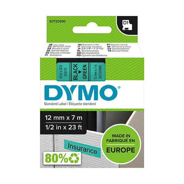 Dymo S0720590/45019 ruban d'étiquettes 12 mm (d'origine) - noir sur vert S0720590 088218 - 1